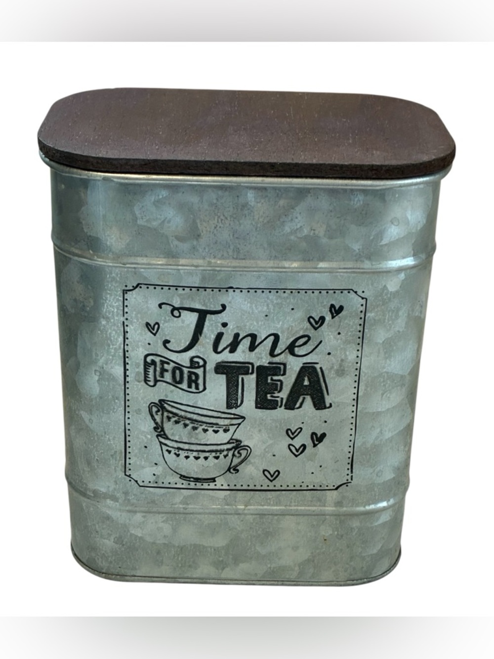 TIN ‘TEA TIME’ STORAGE CANISTER CONTAINER